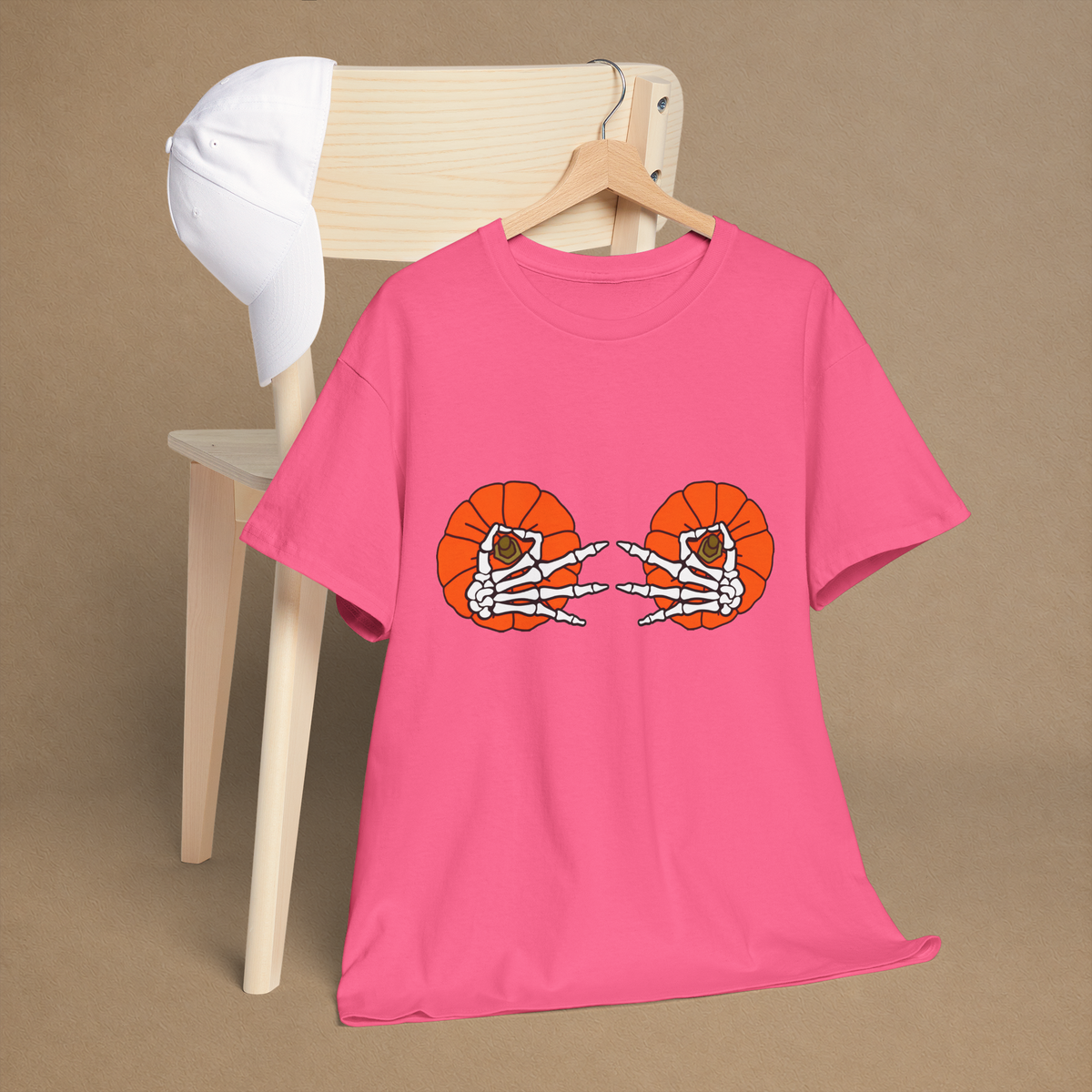 Skeleton Hands Pumpkin Spooky Halloween Graphic Tee