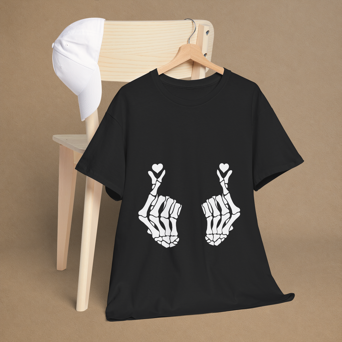 Skeleton Finger Hearts Spooky Graphic Tee