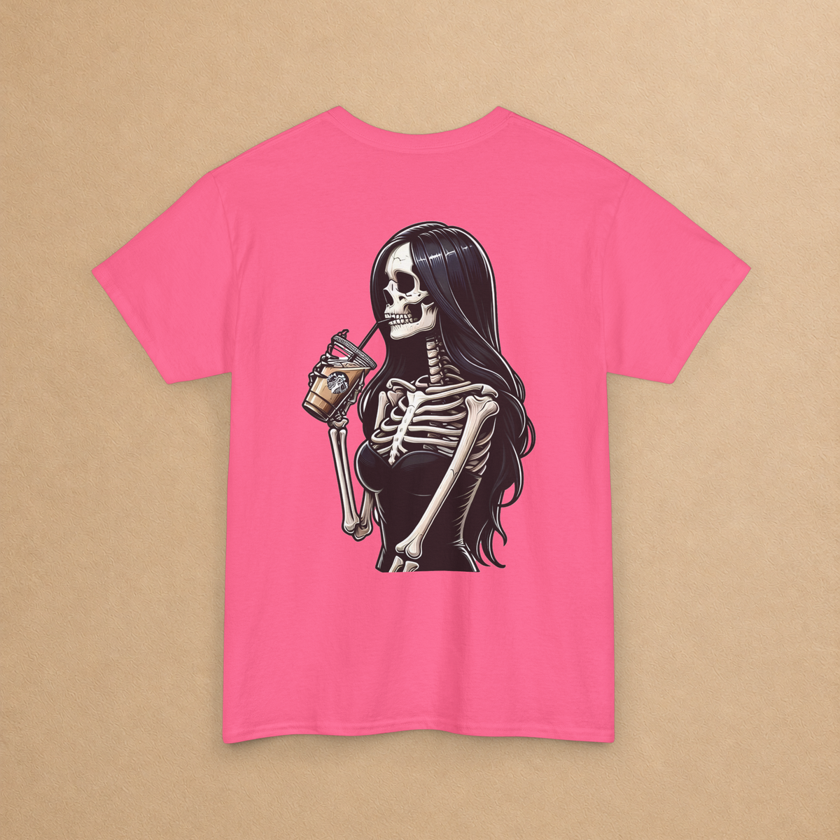 Skeleton Coffee Girl Graphic Tee | Gothic Front & Back T-Shirt