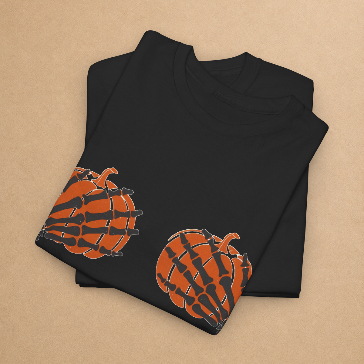 Skeleton Hands Pumpkin Halloween Graphic Tee