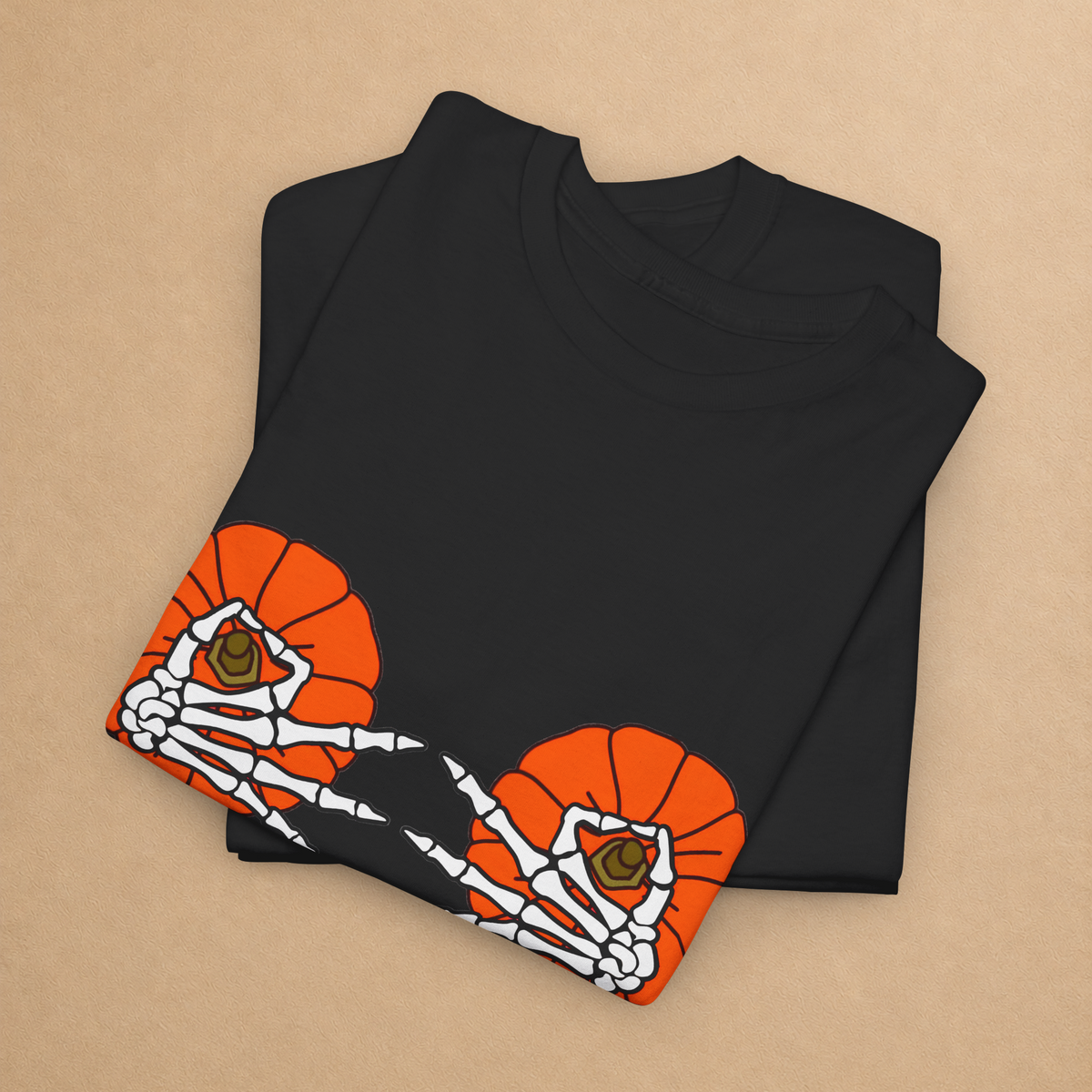 Skeleton Hands Pumpkin Spooky Halloween Graphic Tee