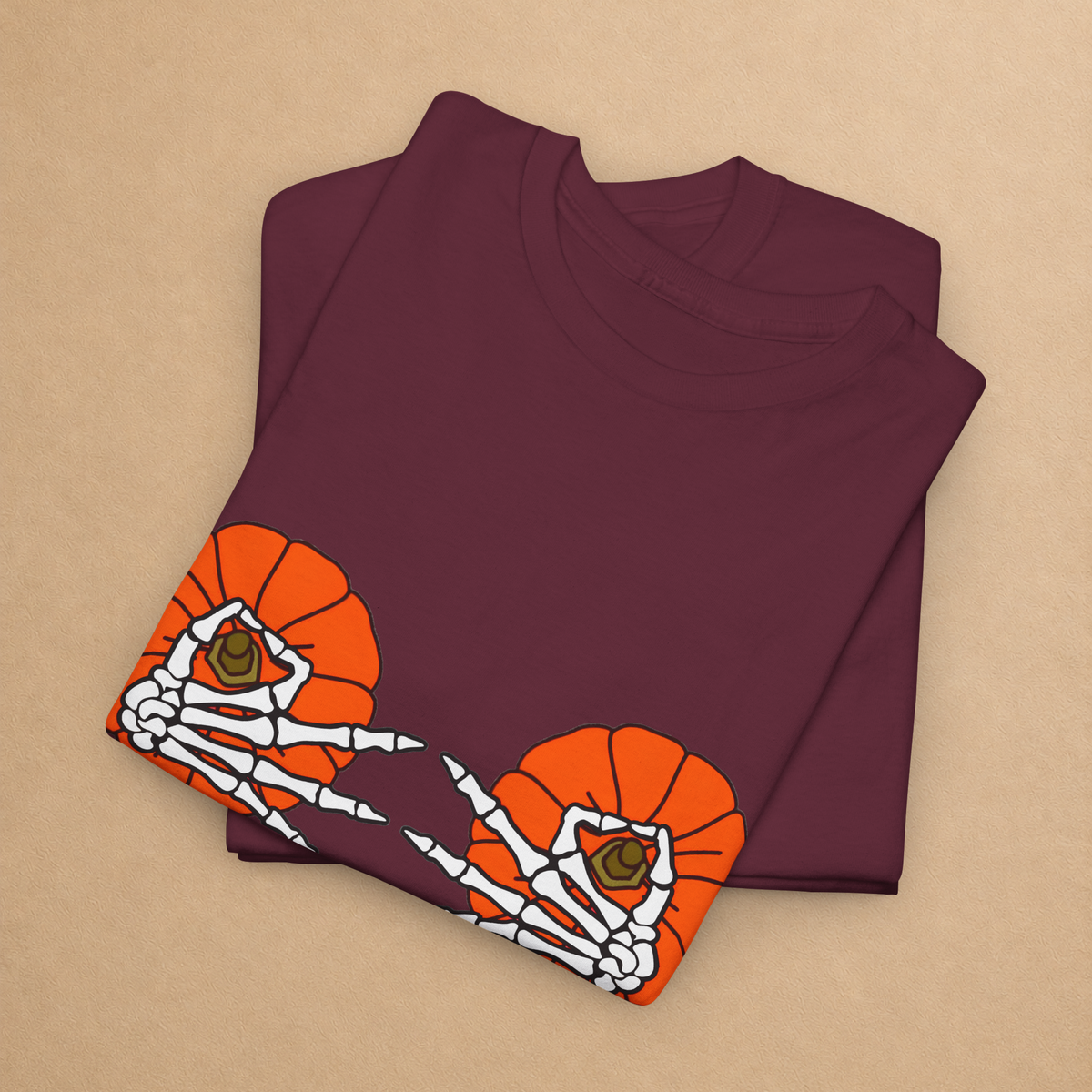 Skeleton Hands Pumpkin Spooky Halloween Graphic Tee