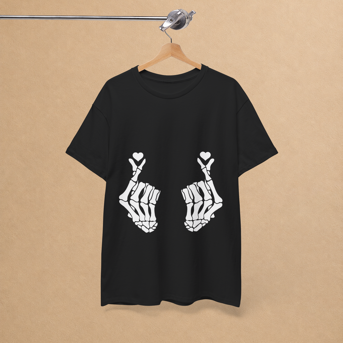 Skeleton Finger Hearts Spooky Graphic Tee