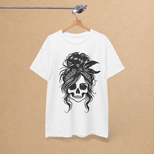 Messy Bun Skull Girl Graphic Tee