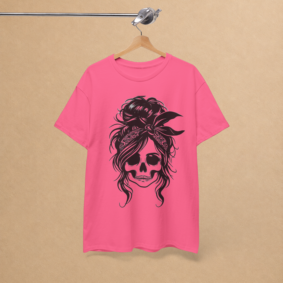 Messy Bun Skull Girl Graphic Tee