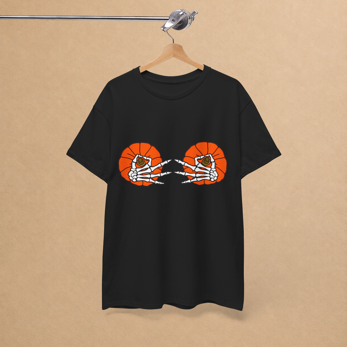 Skeleton Hands Pumpkin Spooky Halloween Graphic Tee