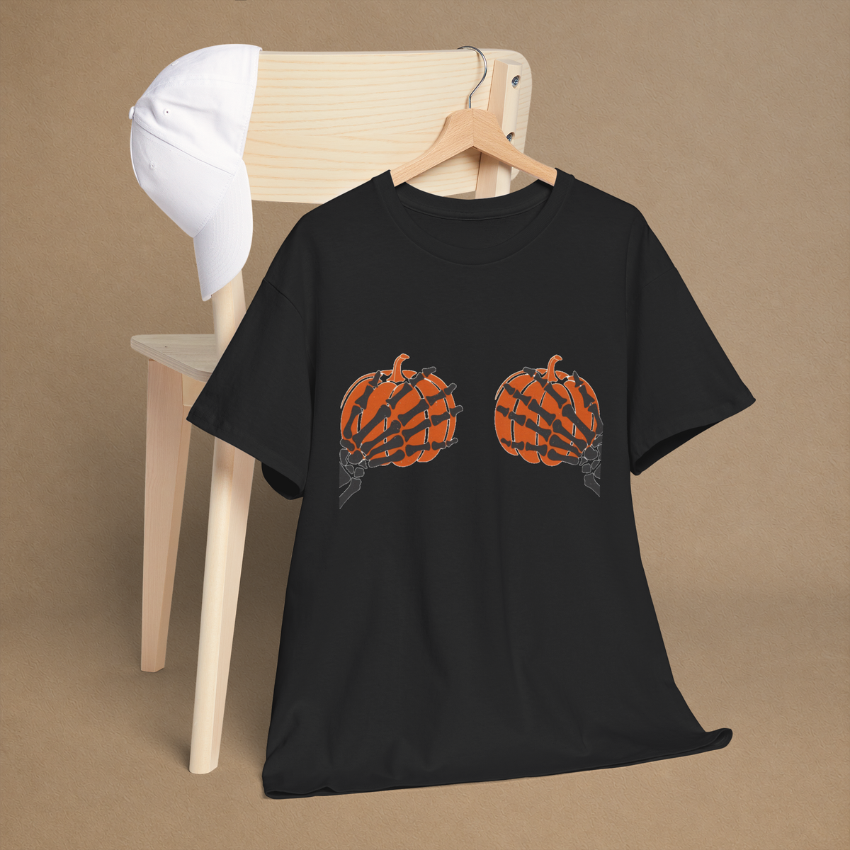 Skeleton Hands Pumpkin Halloween Graphic Tee
