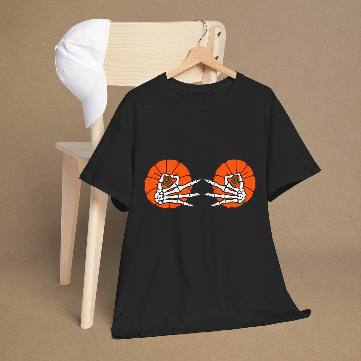 Skeleton Hands Pumpkin Spooky Halloween Graphic Tee