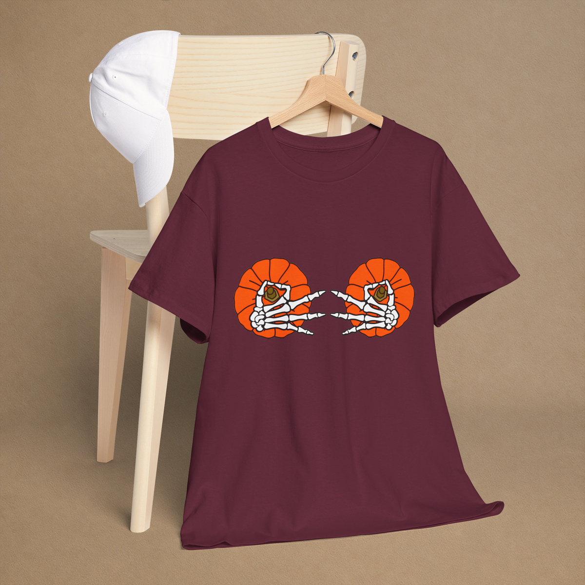 Skeleton Hands Pumpkin Spooky Halloween Graphic Tee