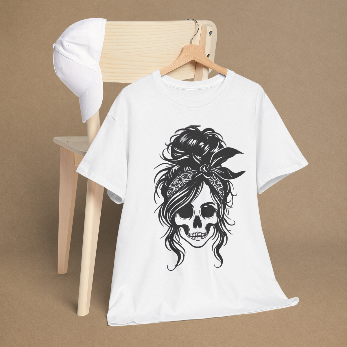 Messy Bun Skull Girl Graphic Tee