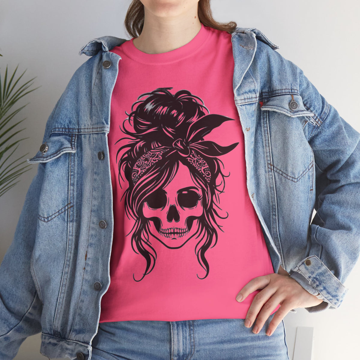 Messy Bun Skull Girl Graphic Tee